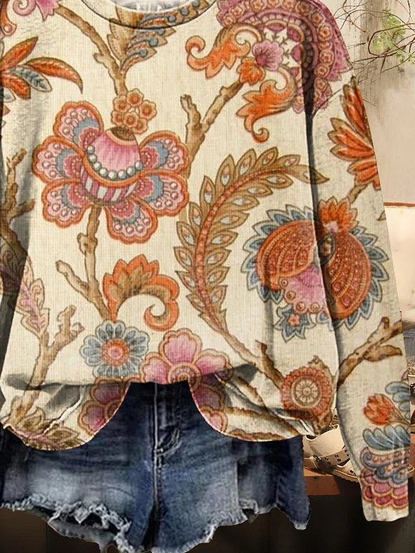 Women Floral Crew Neck Printing Casual Spring/Fall Long Sleeve Sweatshirt