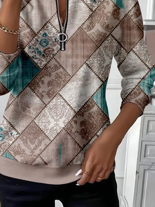 Women Floral Crew Neck Printing Casual Spring/Fall Long Sleeve Sweatshirt