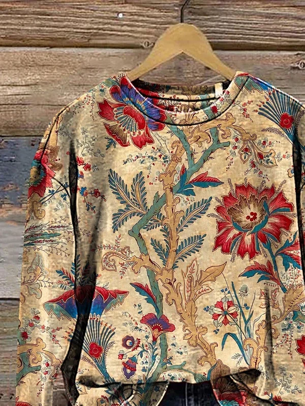 Women Floral Crew Neck Printing Casual Spring/Fall Long Sleeve Sweatshirt