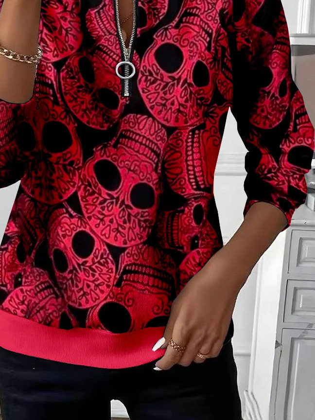 Women Skull Crew Neck Printing Casual Spring/Fall Long Sleeve Sweatshirt