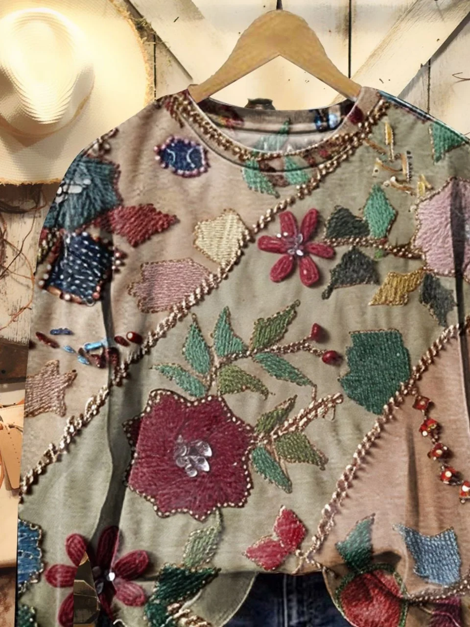 Women Floral Crew Neck Printing Casual Spring/Fall Long Sleeve Sweatshirt