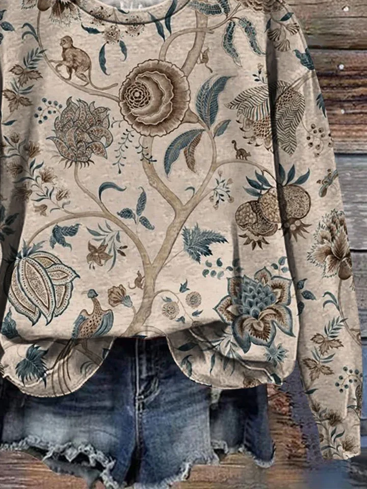Women Floral Crew Neck Printing Casual Spring/Fall Long Sleeve Sweatshirt