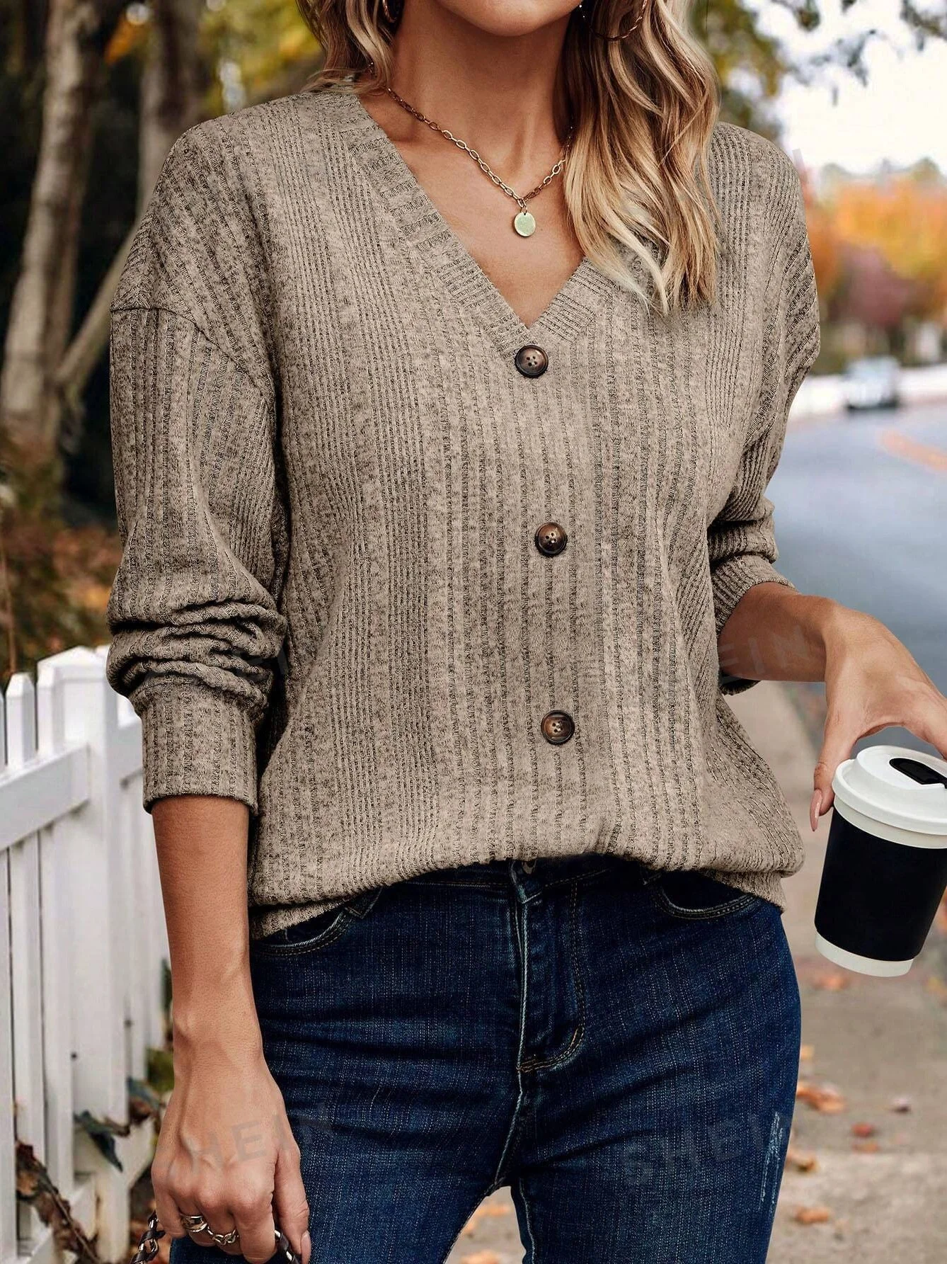 Women Plain Long Sleeve Tee T-shirt V Neck Split Joint Casual Spring/Fall Top