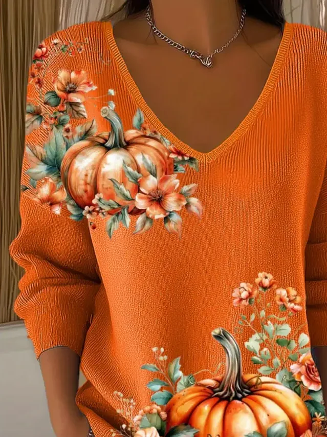 Women Floral Long Sleeve Tee T-shirt V Neck Printing Casual Spring/Fall Top