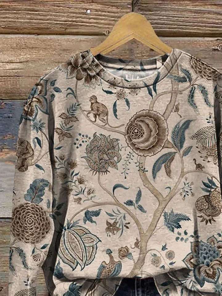 Women Floral Crew Neck Printing Casual Spring/Fall Long Sleeve Sweatshirt