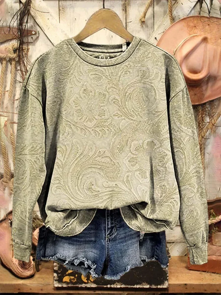 Women Floral Crew Neck Printing Casual Spring/Fall Long Sleeve Sweatshirt