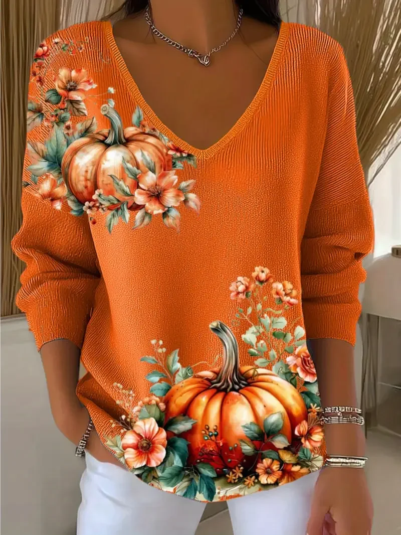 Women Floral Long Sleeve Tee T-shirt V Neck Printing Casual Spring/Fall Top