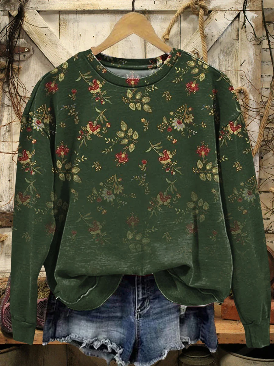 Women Floral Crew Neck Printing Casual Spring/Fall Long Sleeve Sweatshirt