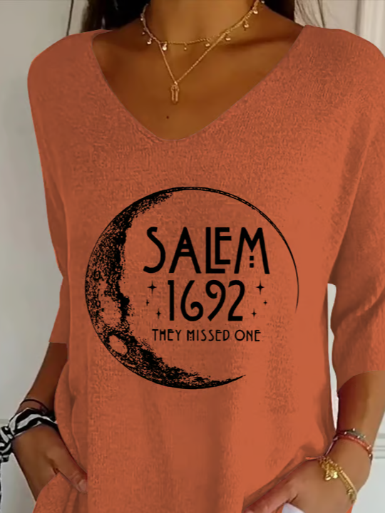 Women Halloween Three Quarter Sleeve Tee T-shirt V Neck Printing Casual Spring/Fall Graphic Tee Top