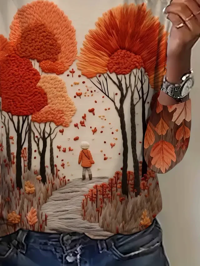 Women Tree Long Sleeve Tee T-shirt Crew Neck Printing Casual Spring/Fall Graphic Tee Top