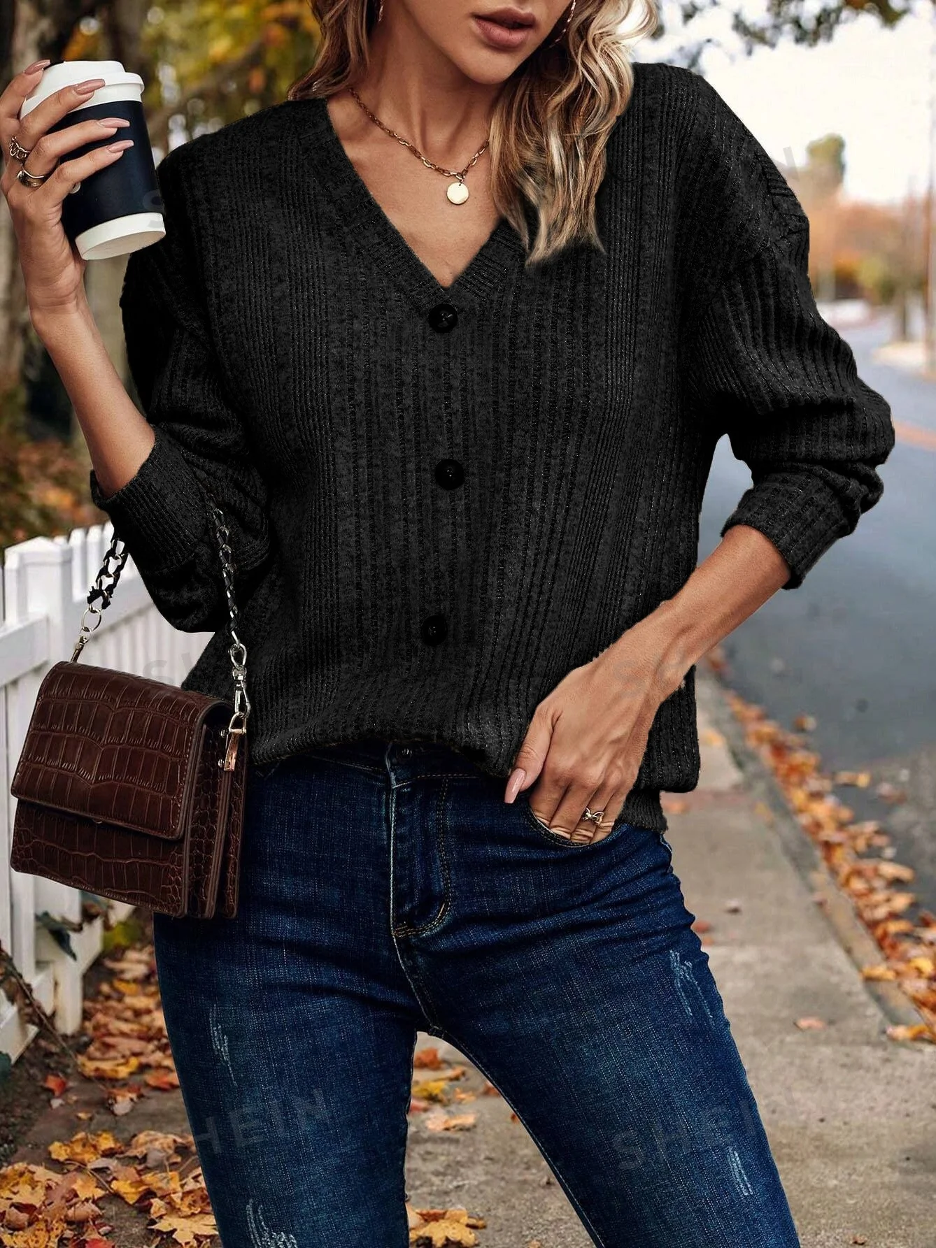 Women Plain Long Sleeve Tee T-shirt V Neck Split Joint Casual Spring/Fall Top