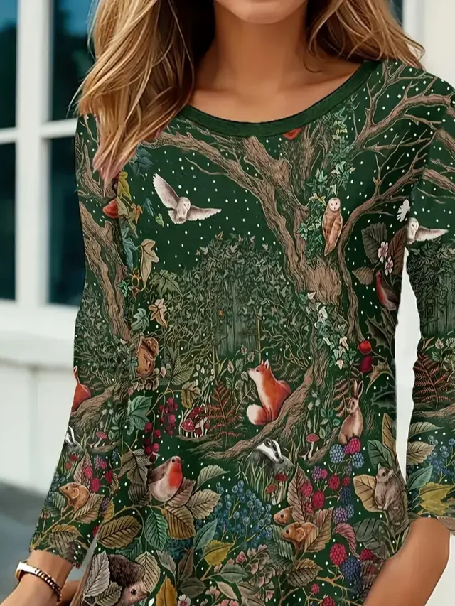 Women Floral Long Sleeve Tee T-shirt Crew Neck Printing Casual Spring/Fall Graphic Tee Top