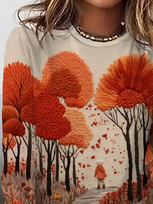 Women Tree Long Sleeve Tee T-shirt Crew Neck Printing Casual Spring/Fall Graphic Tee Top