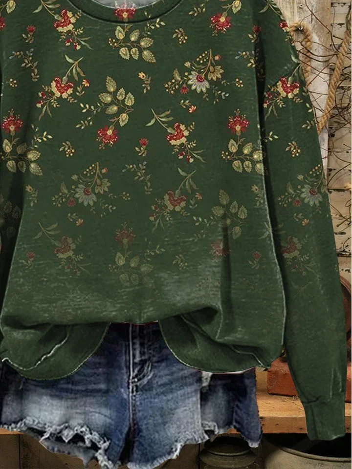 Women Floral Crew Neck Printing Casual Spring/Fall Long Sleeve Sweatshirt