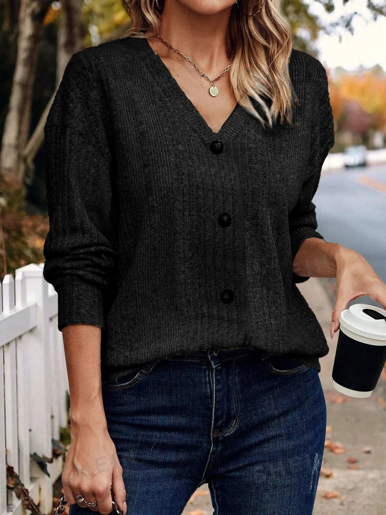 Women Plain Long Sleeve Tee T-shirt V Neck Split Joint Casual Spring/Fall Top