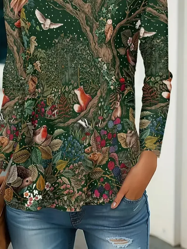 Women Floral Long Sleeve Tee T-shirt Crew Neck Printing Casual Spring/Fall Graphic Tee Top