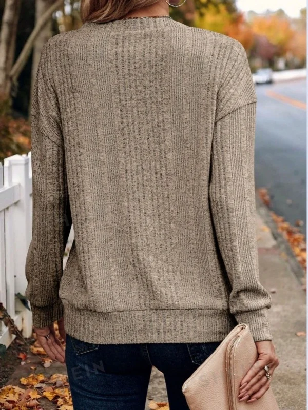 Women Plain Long Sleeve Tee T-shirt V Neck Split Joint Casual Spring/Fall Top