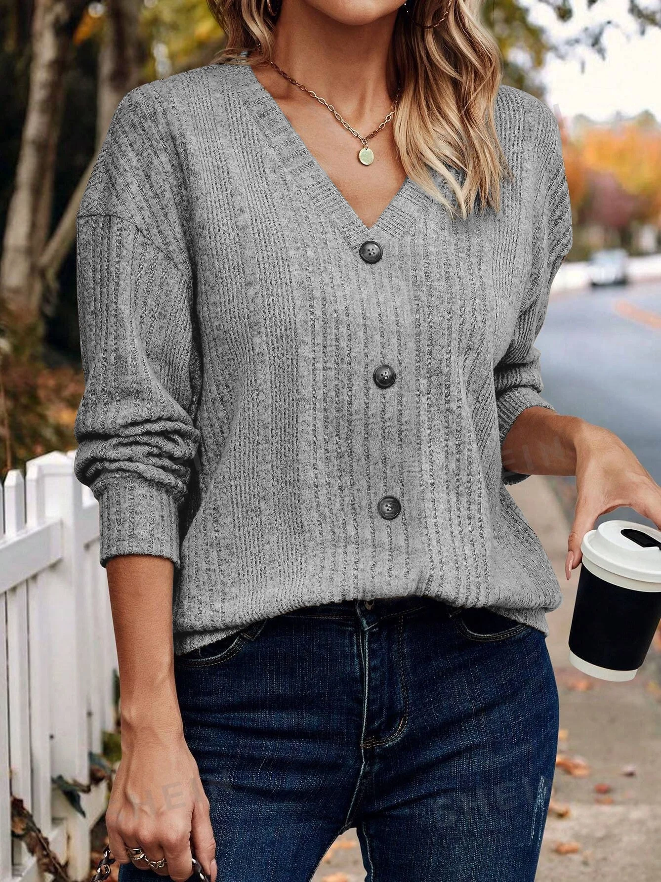 Women Plain Long Sleeve Tee T-shirt V Neck Split Joint Casual Spring/Fall Top