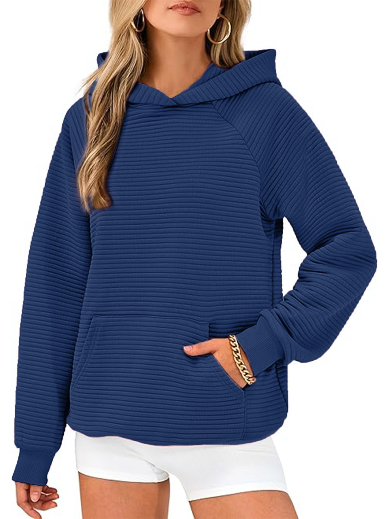 Women Plain Hoodie Split Joint Casual Spring/Fall Long Sleeve Sweatshirt