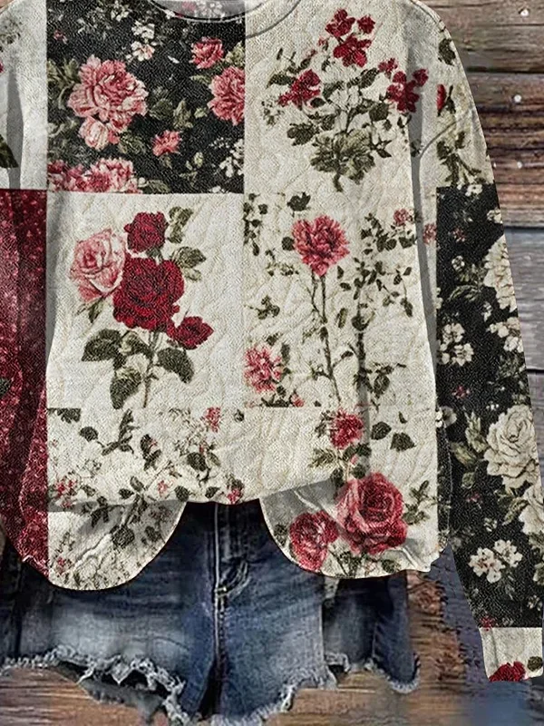 Women Floral Crew Neck Printing Casual Spring/Fall Long Sleeve Sweatshirt