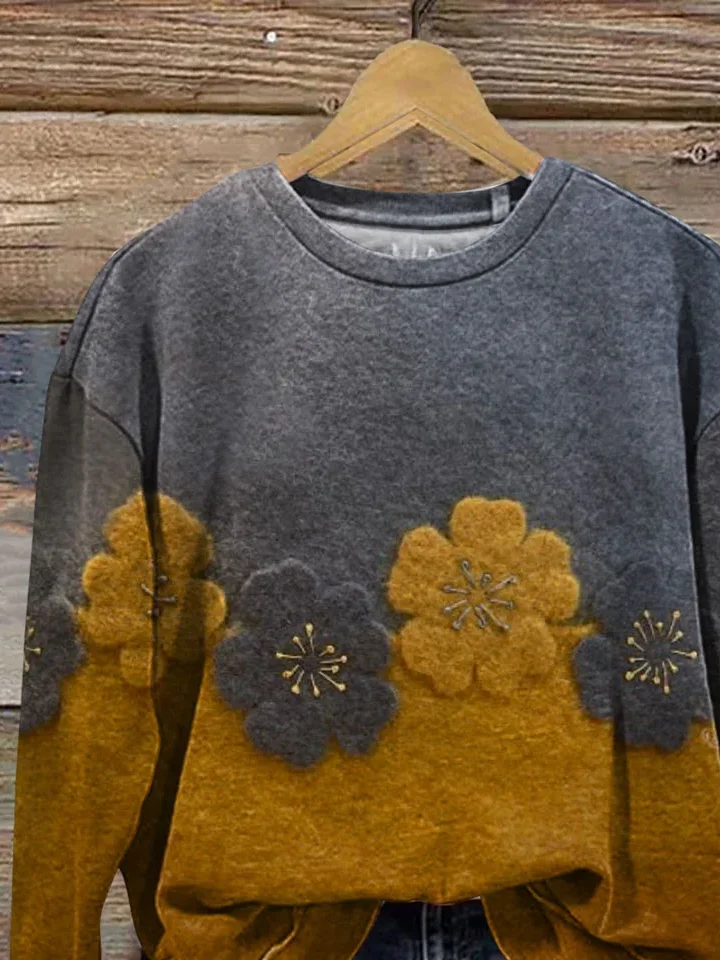 Women Floral Crew Neck Printing Casual Spring/Fall Long Sleeve Sweatshirt
