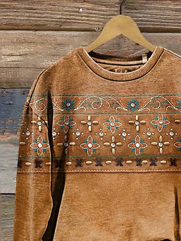 Women Floral Crew Neck Printing Casual Spring/Fall Long Sleeve Sweatshirt