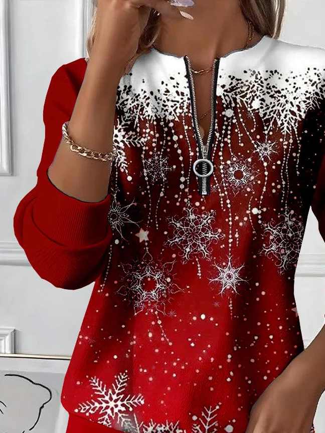 Women Christmas Crew Neck Printing Casual Spring/Fall Long Sleeve Sweatshirt
