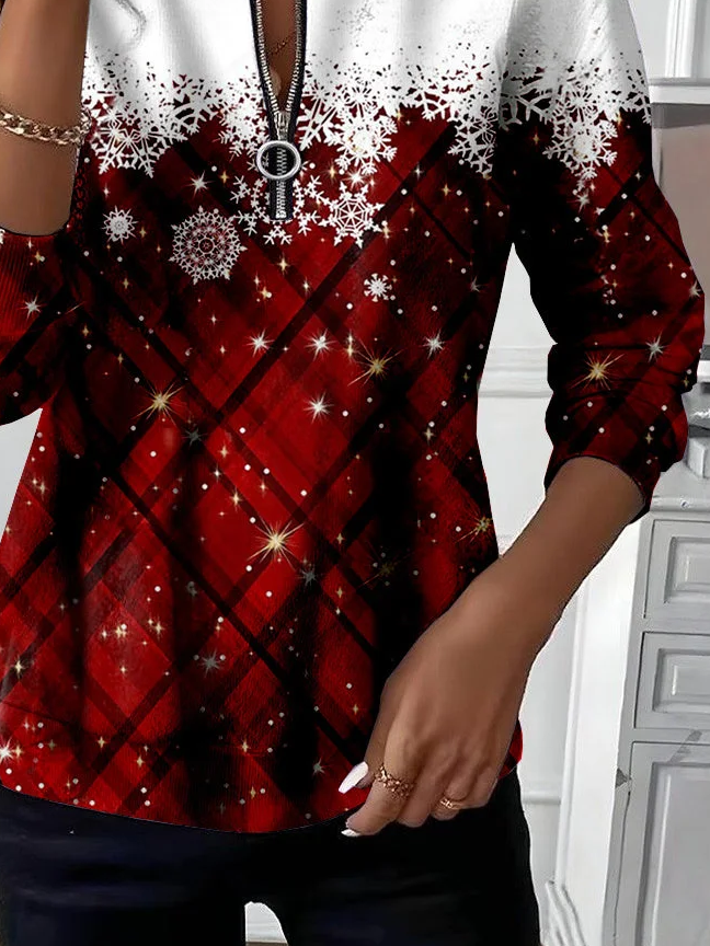 Women Christmas Crew Neck Printing Casual Spring/Fall Long Sleeve Sweatshirt