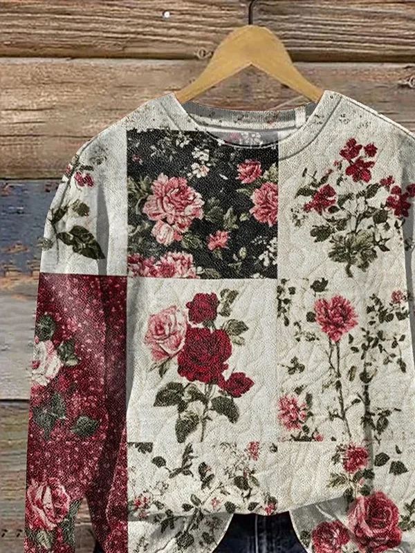 Women Floral Crew Neck Printing Casual Spring/Fall Long Sleeve Sweatshirt