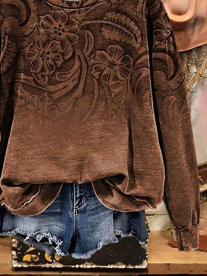 Women Floral Crew Neck Printing Casual Spring/Fall Long Sleeve Sweatshirt