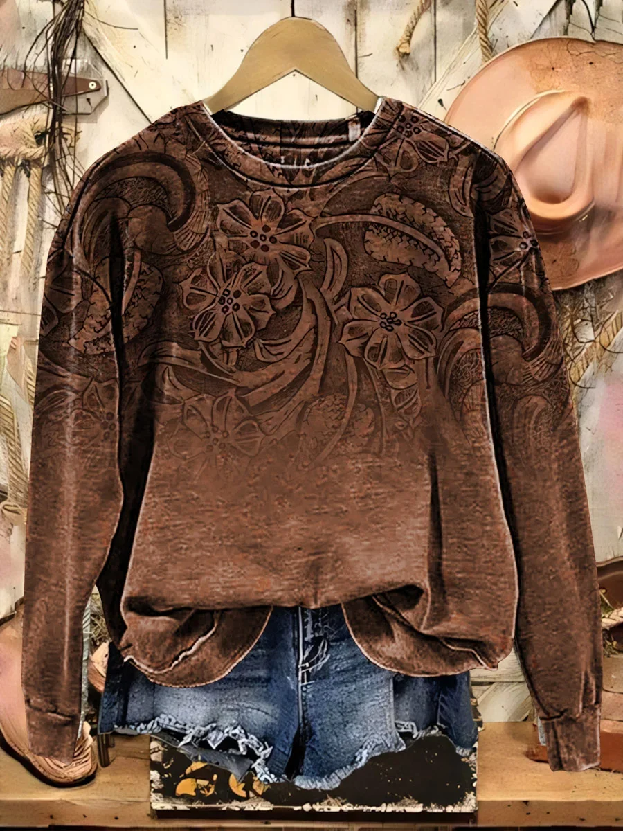 Women Floral Crew Neck Printing Casual Spring/Fall Long Sleeve Sweatshirt