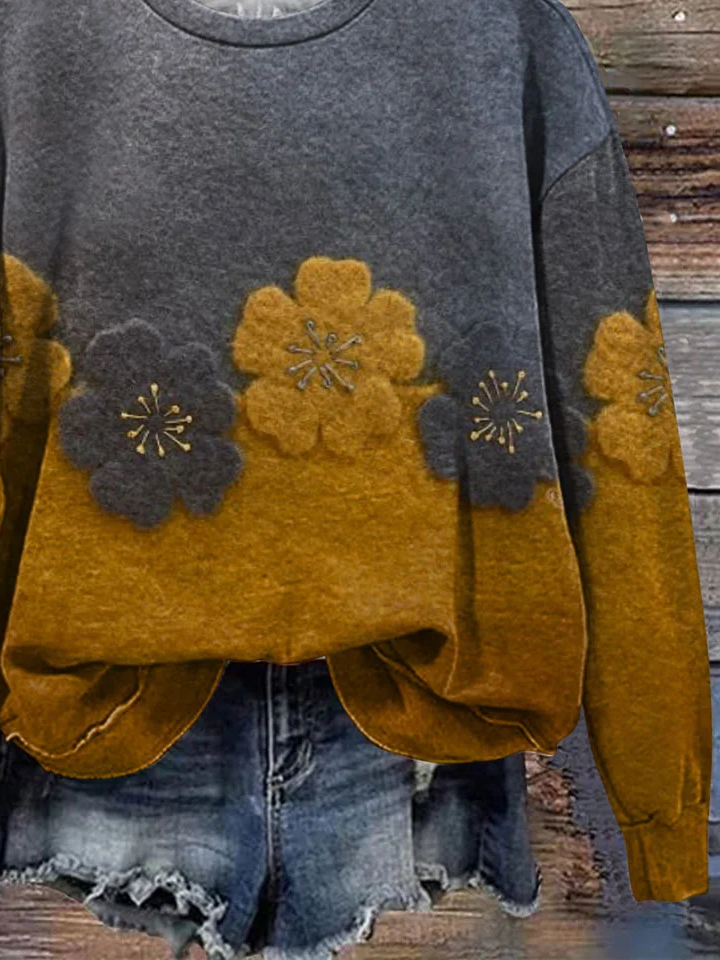 Women Floral Crew Neck Printing Casual Spring/Fall Long Sleeve Sweatshirt