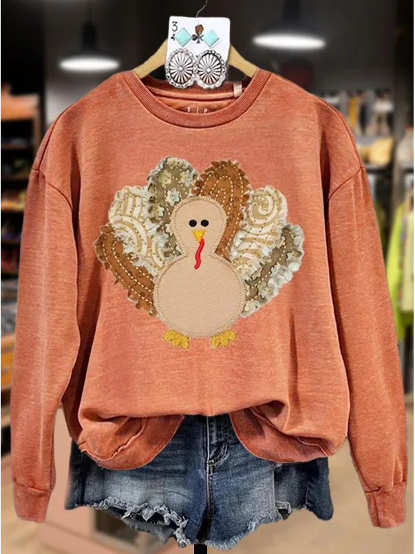 Women Turkey Crew Neck Printing Casual Spring/Fall Long Sleeve Sweatshirt
