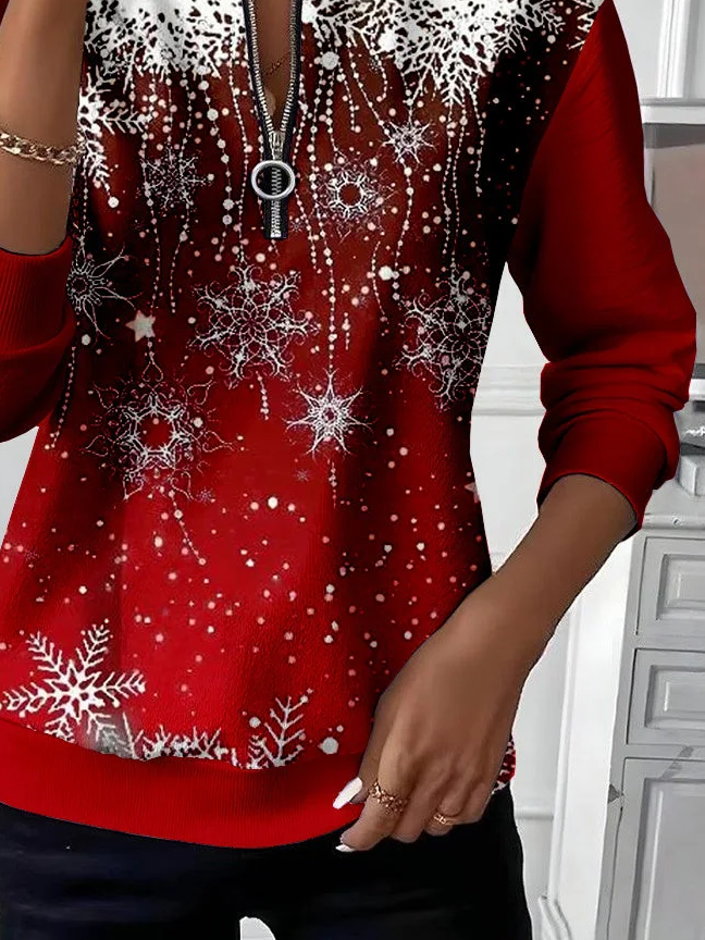 Women Christmas Crew Neck Printing Casual Spring/Fall Long Sleeve Sweatshirt