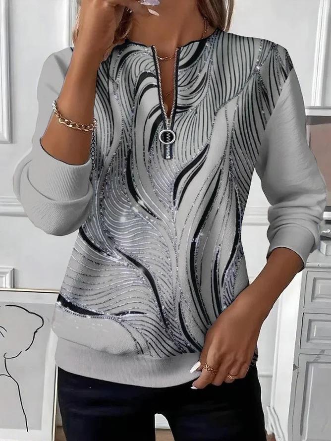 Women Abstract Crew Neck Printing Casual Spring/Fall Long Sleeve Sweatshirt