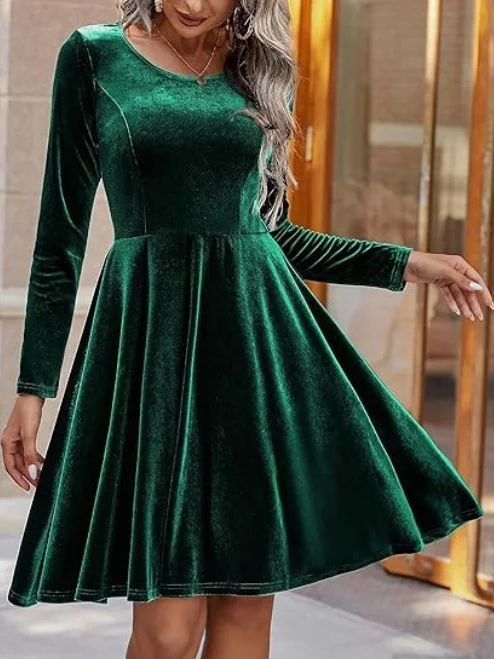 Women Plain Short Sleeve Summer Split Joint Dress Crew Neck Party Vintage Midi Party Dress A-Line Dress