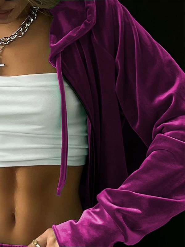Women Plain Split Joint Two-Piece Set Daily Long Sleeve Casual Spring/Fall Top With Pants Matching Set