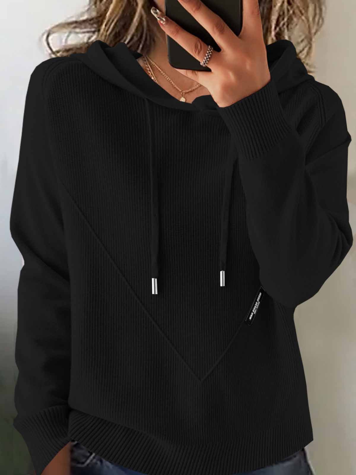 Women Plain Winter Vintage Long Sleeve Hoodie Sweater