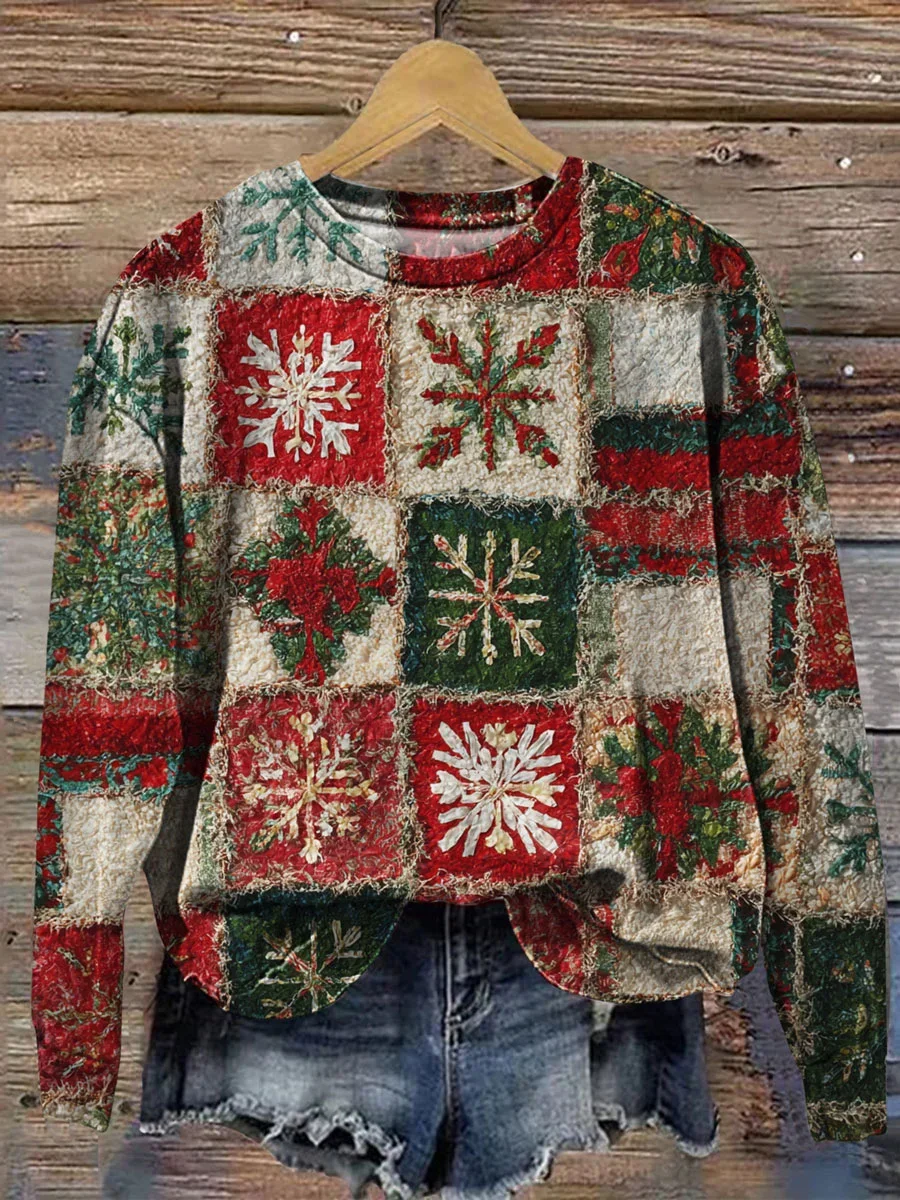 Women Christmas Crew Neck Printing Casual Spring/Fall Long Sleeve Sweatshirt