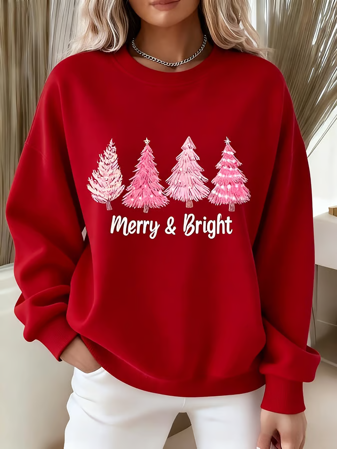 Women Christmas Crew Neck Printing Casual Spring/Fall Long Sleeve Sweatshirt