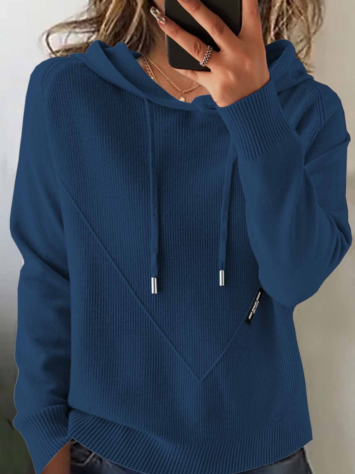 Women Plain Winter Vintage Long Sleeve Hoodie Sweater