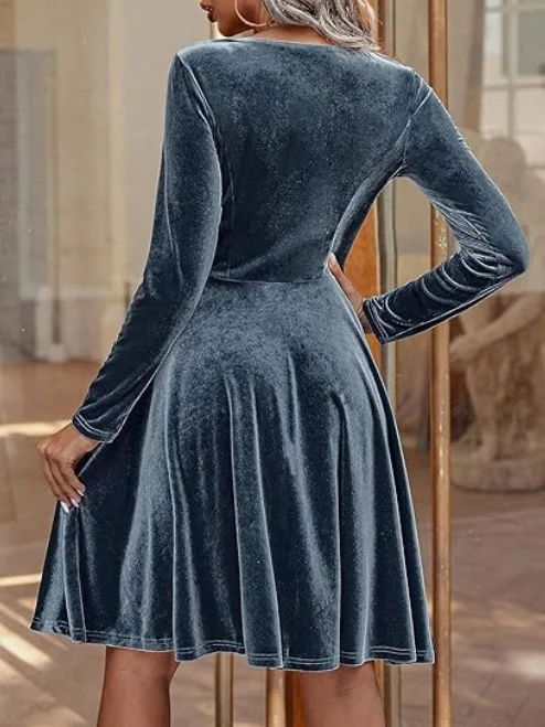 Women Plain Short Sleeve Summer Split Joint Dress Crew Neck Party Vintage Midi Party Dress A-Line Dress