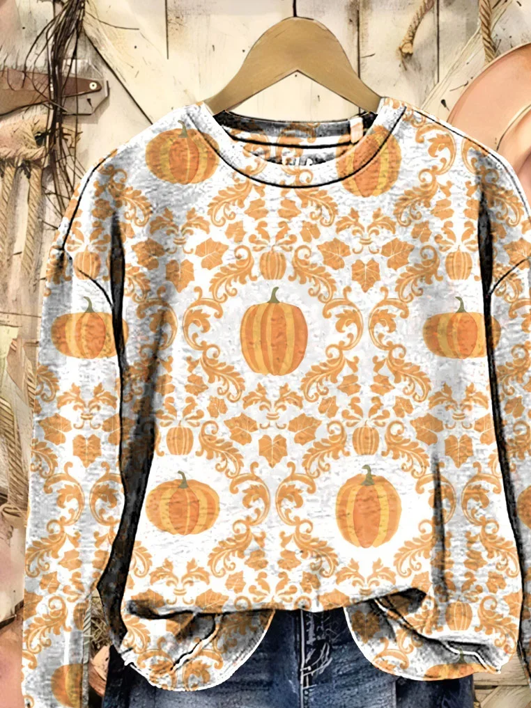 Women Floral Crew Neck Printing Casual Spring/Fall Long Sleeve Sweatshirt