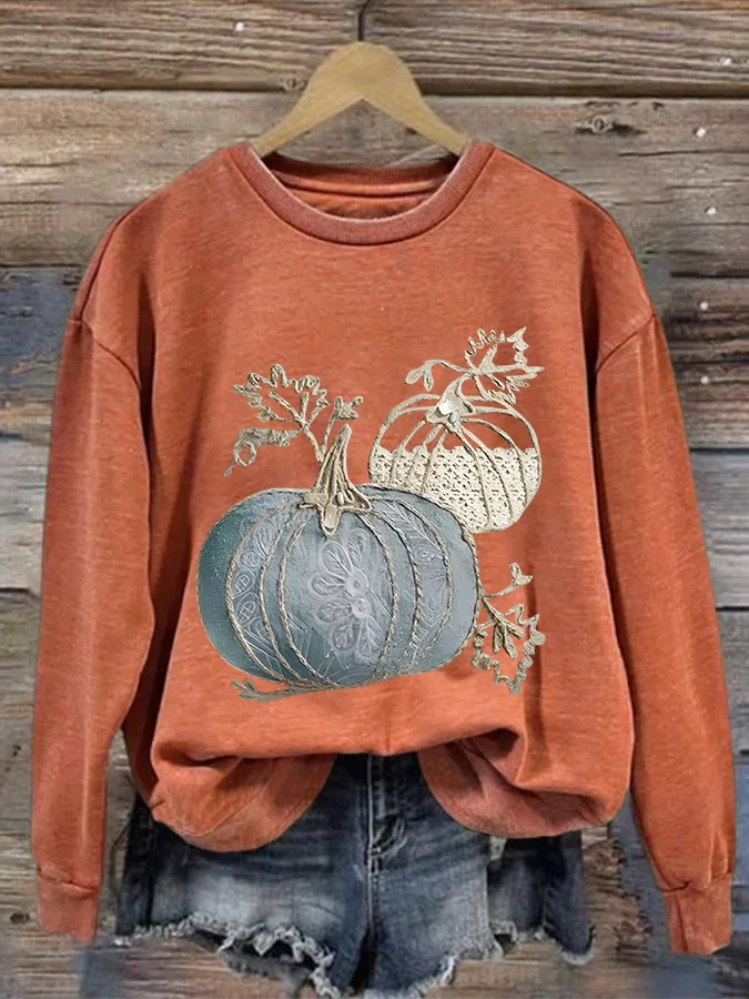 Women Halloween (pumpkin) Crew Neck Printing Casual Spring/Fall Long Sleeve Sweatshirt