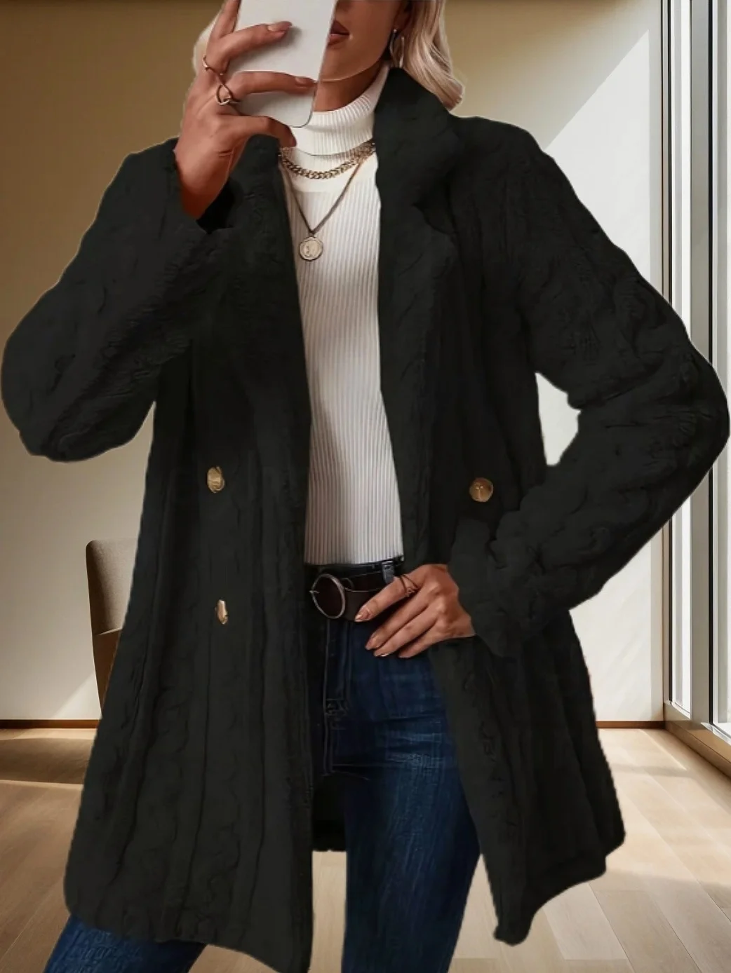 Women's Winter Outerwear Casual Plain Long Sleeve Fleece Coat