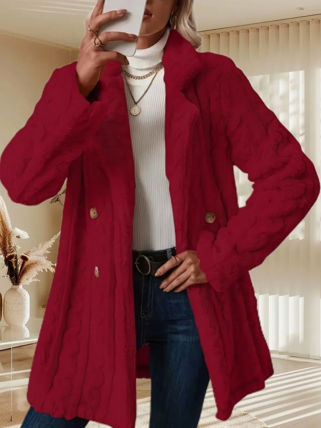 Women's Winter Outerwear Casual Plain Long Sleeve Fleece Coat