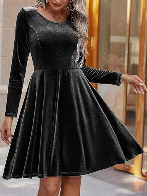 Women Plain Short Sleeve Summer Split Joint Dress Crew Neck Party Vintage Midi Party Dress A-Line Dress