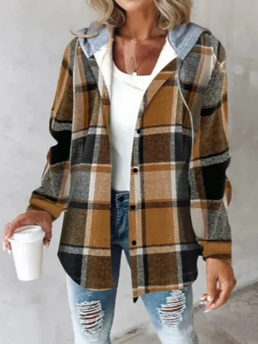 Women Spring/Fall Outerwear Vintage Printing Striped Long Sleeve Stand Collar Jacket