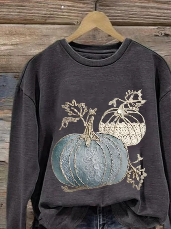Women Halloween (pumpkin) Crew Neck Printing Casual Spring/Fall Long Sleeve Sweatshirt