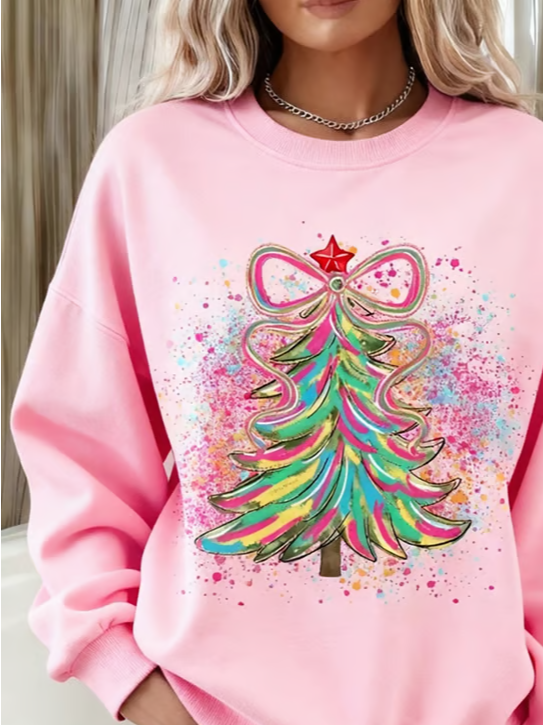 Women Christmas Crew Neck Printing Casual Spring/Fall Long Sleeve Sweatshirt